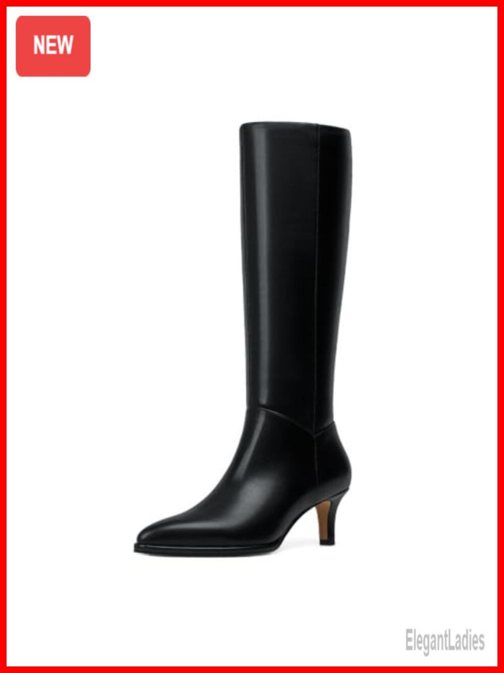 Kitten Heel Pointed Toe Knee High Boots Faux Leather Side Zip